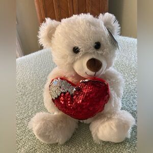 Valentines Bear NWT Hug Me 12” w Sequin Heart So Soft and Lovable!
